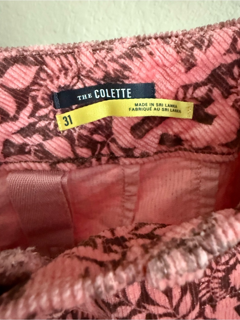 Anthropologie Maeve The Colette Pink Botanical Corduroy Wide Leg Pants 31 - Picture 5 of 15